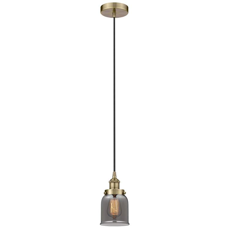 Image 1 Bell 5" Antique Brass Mini Pendant w/ Plated Smoke Shade