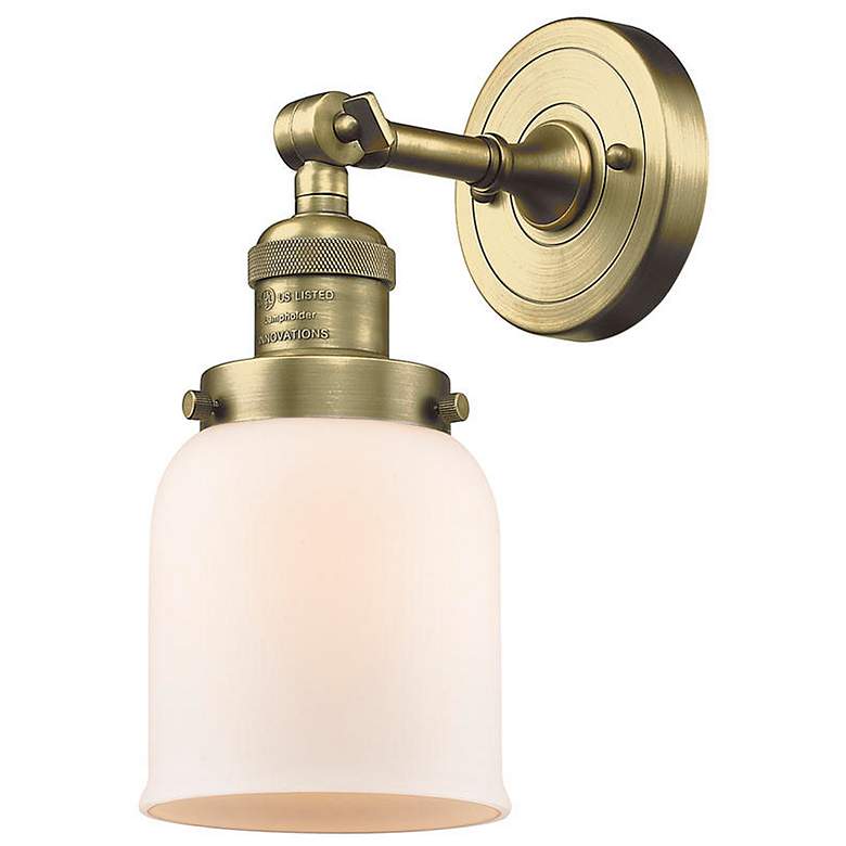 Image 1 Bell 5" Antique Brass Sconce w/ Matte White Shade