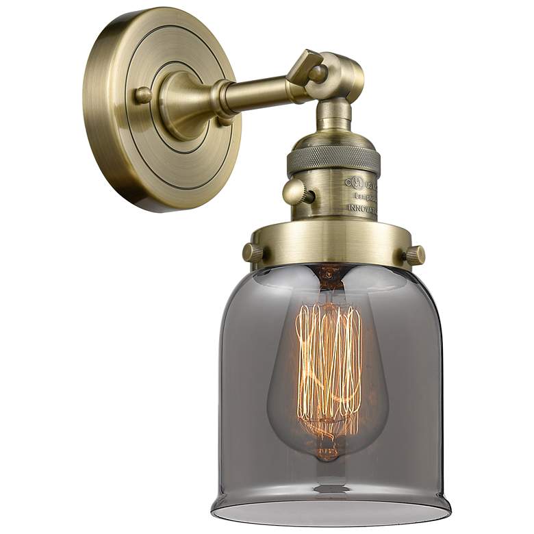 Image 1 Bell 5" Antique Brass Sconce w/ Plated Smoke Shade