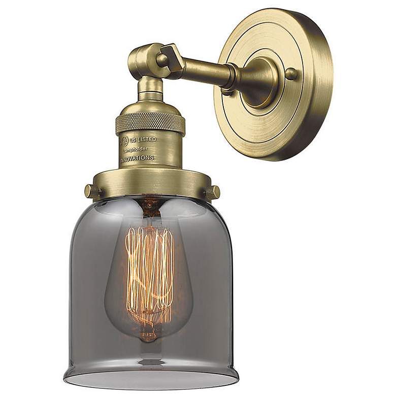 Image 1 Bell 5" Antique Brass Sconce w/ Plated Smoke Shade