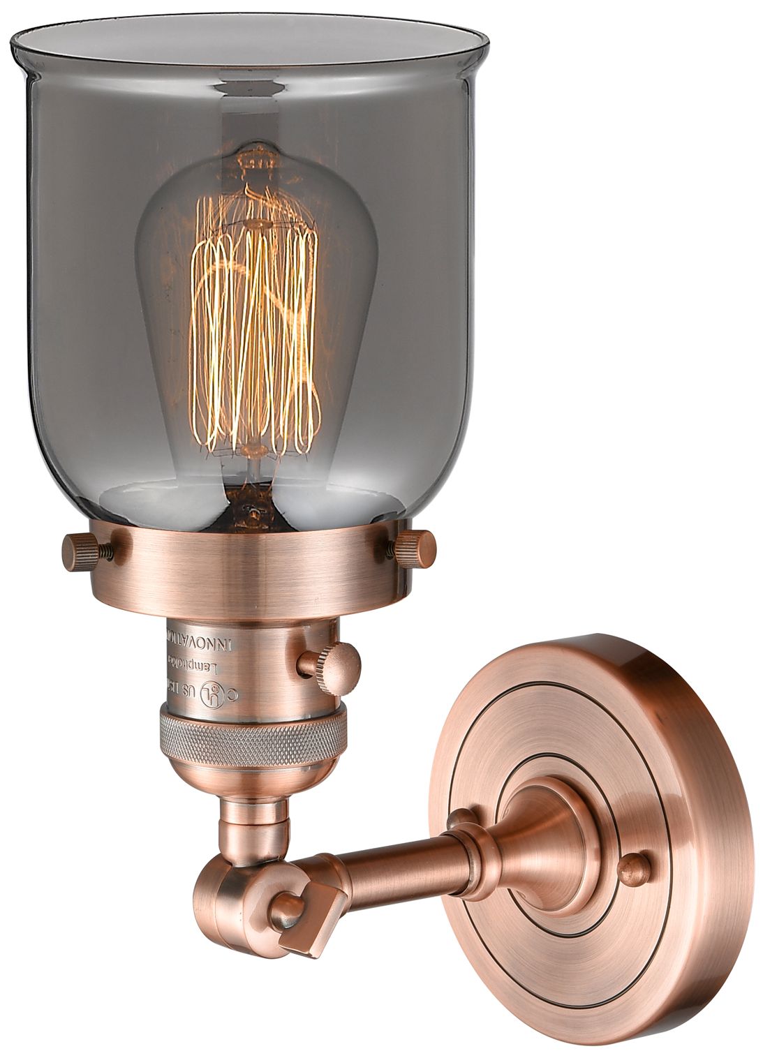 Image 2 Bell 5" Antique Copper Sconce w/ Plated Smoke Shade more views