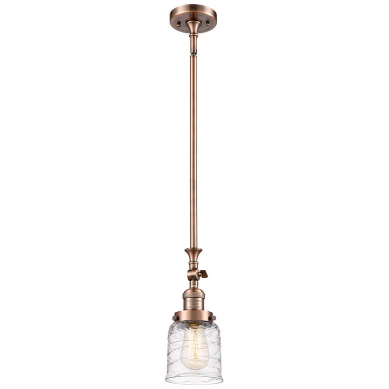 Image 1 Bell 5" Antique Copper Stem Hung Mini Pendant w/ Deco Swirl Shade