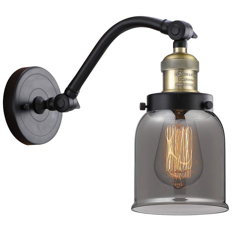 Image 1 Bell 5" Black Antique Brass Sconce w/ Plated Smoke Shade