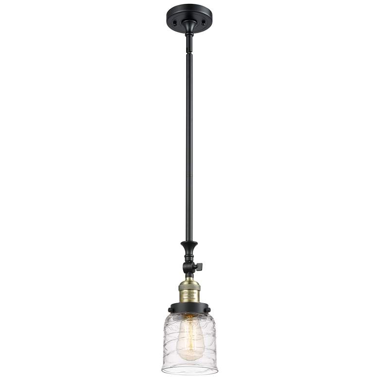 Image 1 Bell 5" Black Antique Brass Stem Hung Mini Pendant w/ Deco Swirl Shade