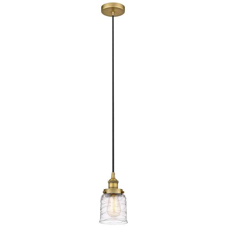 Image 1 Bell 5" Brushed Brass Mini Pendant w/ Deco Swirl Shade