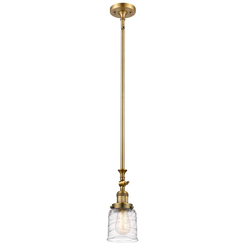 Image 1 Bell 5" Brushed Brass Stem Hung Mini Pendant w/ Deco Swirl Shade