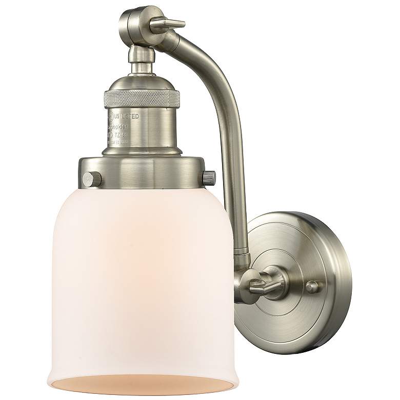 Image 1 Bell 5" Brushed Satin Nickel Sconce w/ Matte White Shade