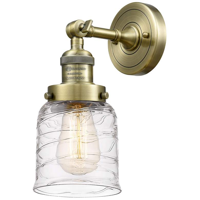Image 1 Bell 5" Incandescent Sconce - Brass Finish - Deco Swirl Shade