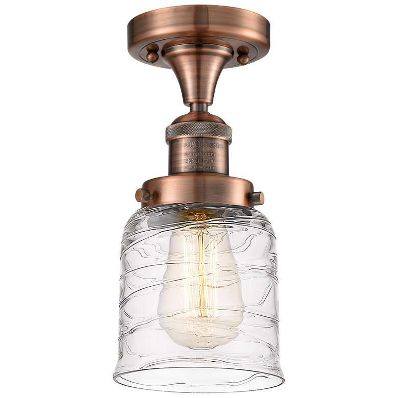 Image 1 Bell 5 inch LED Semi-Flush Mount - Antique Copper - Deco Swirl Shade