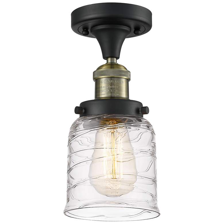 Image 1 Bell 5 inch LED Semi-Flush Mount - Black Antique Brass - Deco Swirl Shade