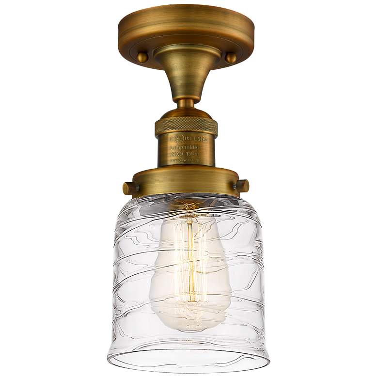 Image 1 Bell 5" LED Semi-Flush Mount - Brushed Brass - Deco Swirl Shade