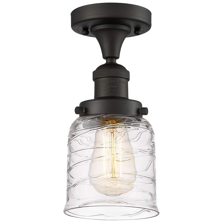 Image 1 Bell 5" LED Semi-Flush Mount - Oil Rubbed Bronze - Deco Swirl Shade