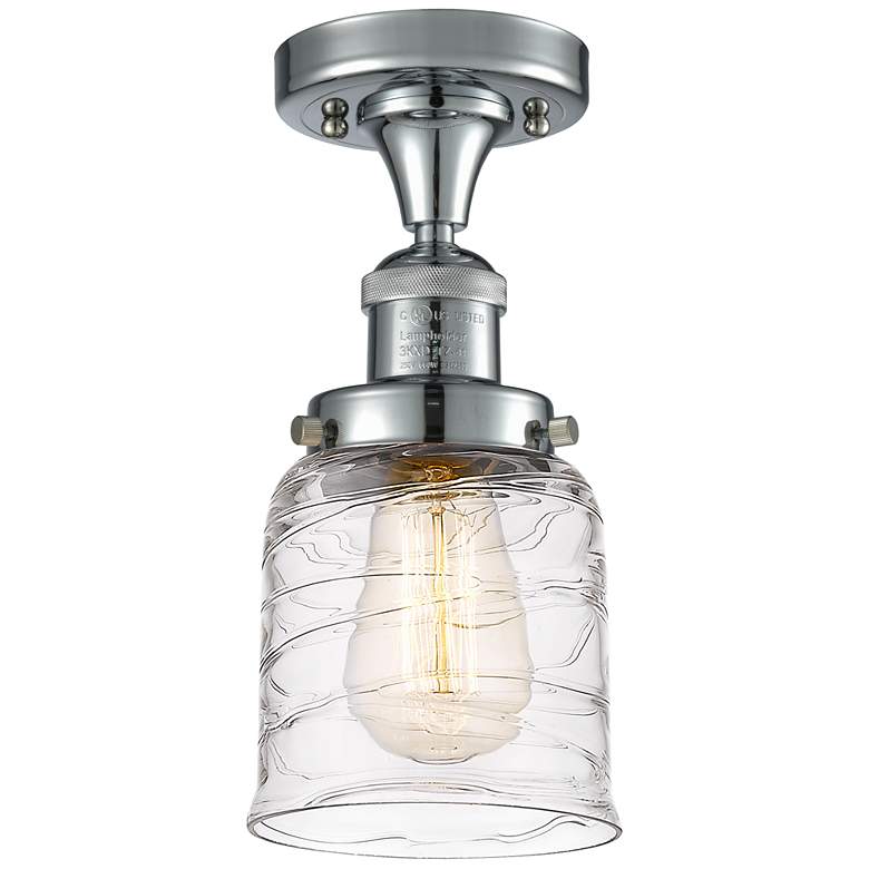 Image 1 Bell 5" LED Semi-Flush Mount - Polished Chrome - Deco Swirl Shade