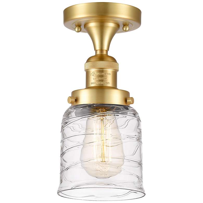 Image 1 Bell 5" LED Semi-Flush Mount - Satin Gold - Deco Swirl Shade