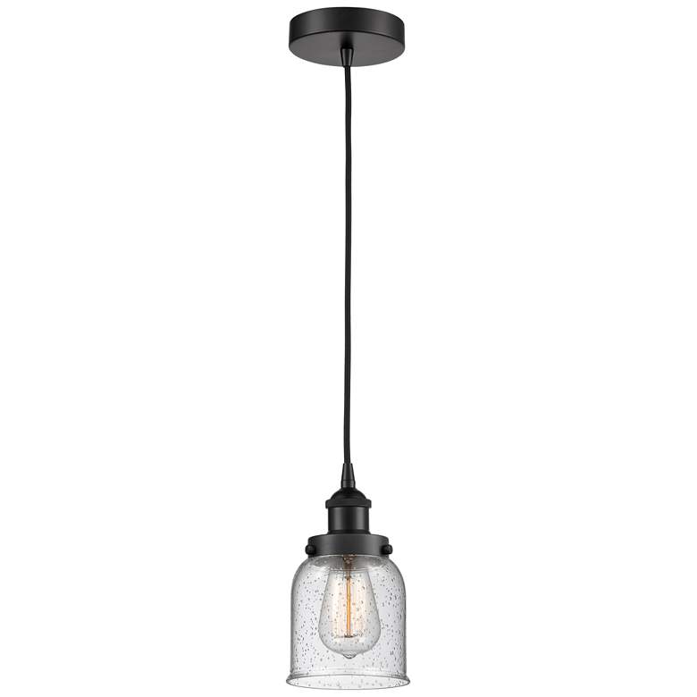 Image 1 Bell 5" Matte Black Mini Pendant w/ Seedy Shade