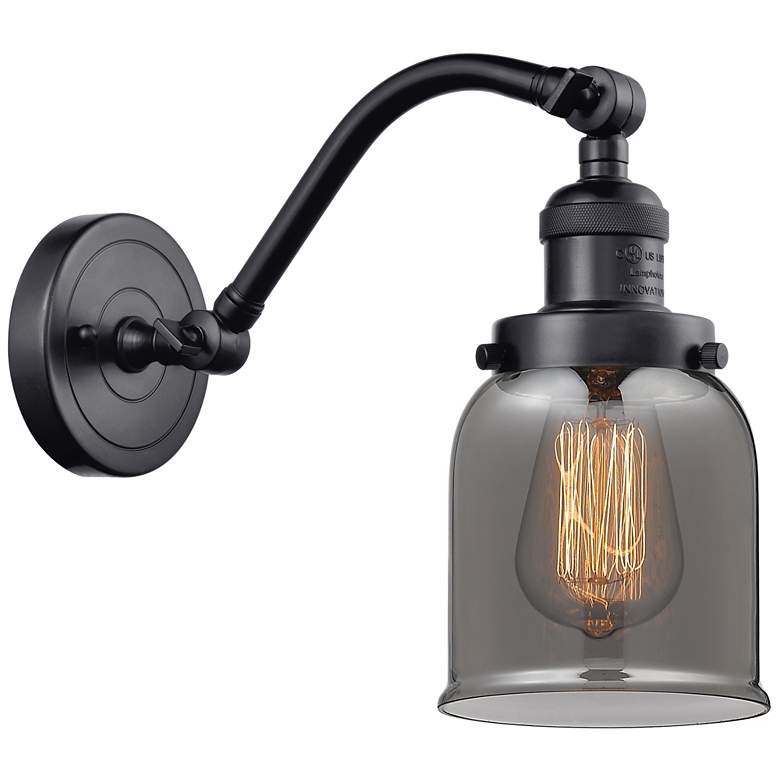 Image 1 Bell 5" Matte Black Sconce w/ Plated Smoke Shade