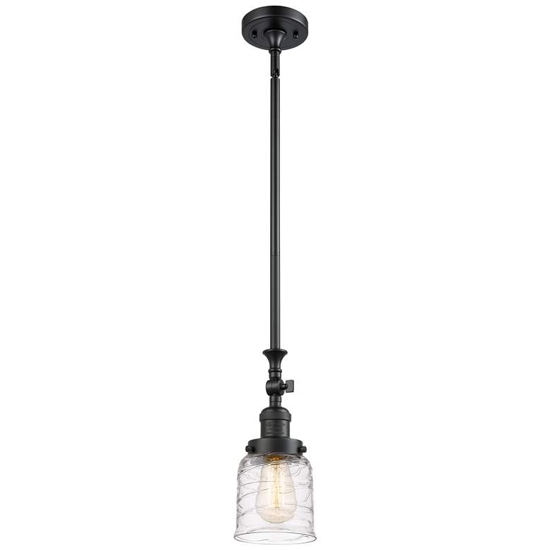 Image 1 Bell 5" Matte Black Stem Hung Mini Pendant w/ Deco Swirl Shade
