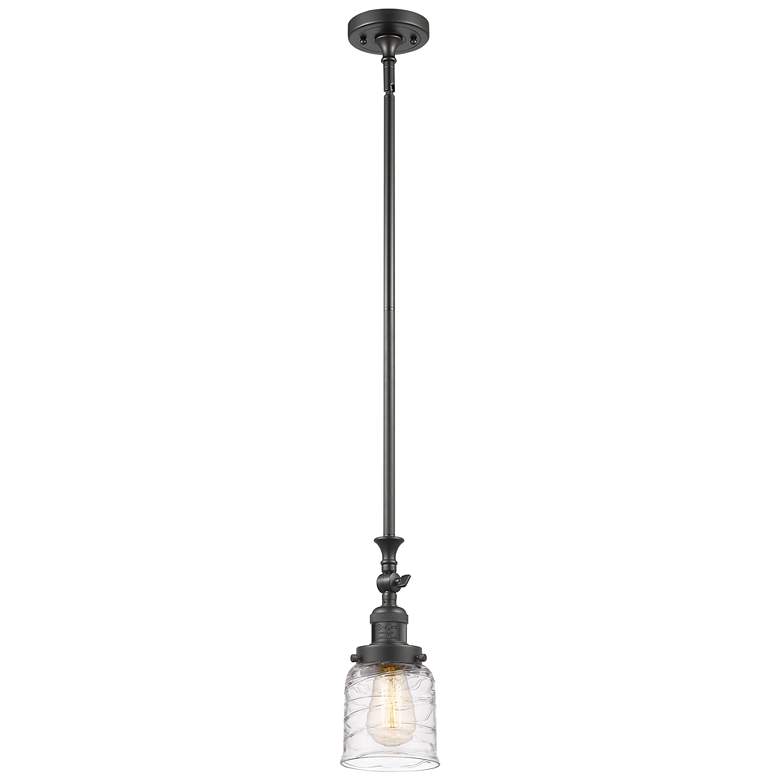 Image 1 Bell 5" Oil Rubbed Bronze Stem Hung Mini Pendant w/ Deco Swirl Shade