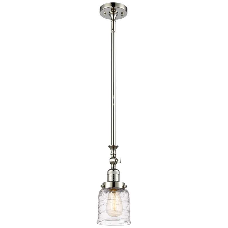 Image 1 Bell 5" Polished Nickel Stem Hung Mini Pendant w/ Deco Swirl Shade