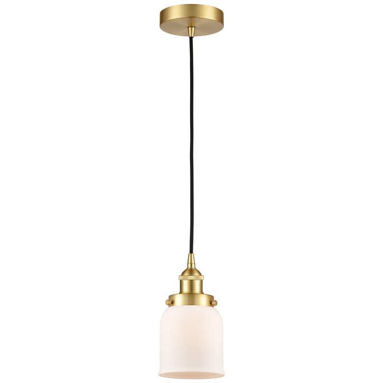 Image 1 Bell 5" Satin Gold Mini Pendant w/ Matte White Shade
