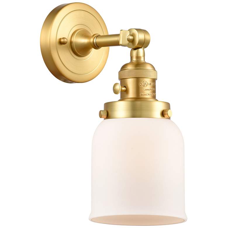 Image 1 Bell 5" Satin Gold Sconce w/ Matte White Shade