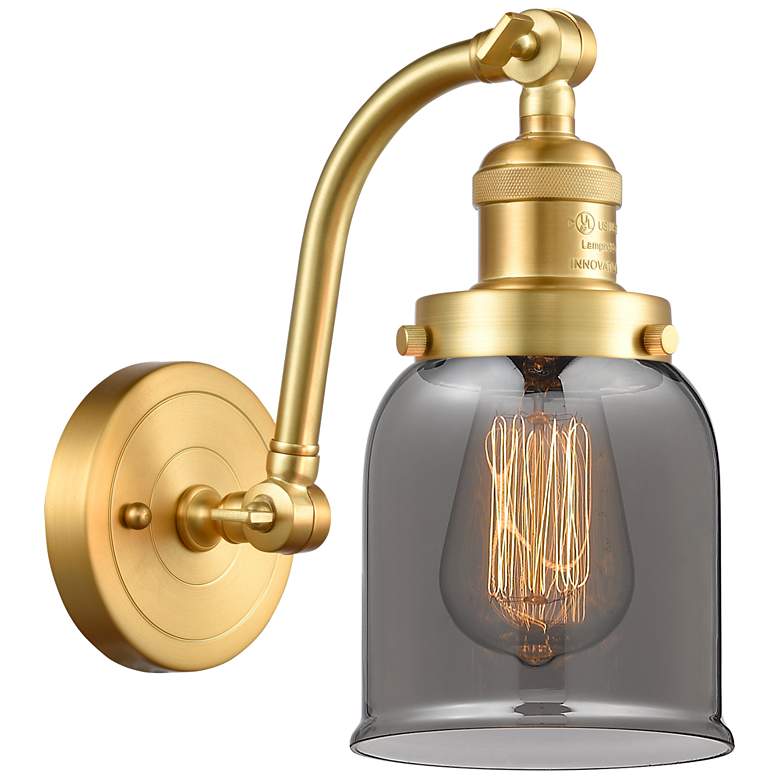 Image 1 Bell 5" Satin Gold Sconce w/ Plated Smoke Shade