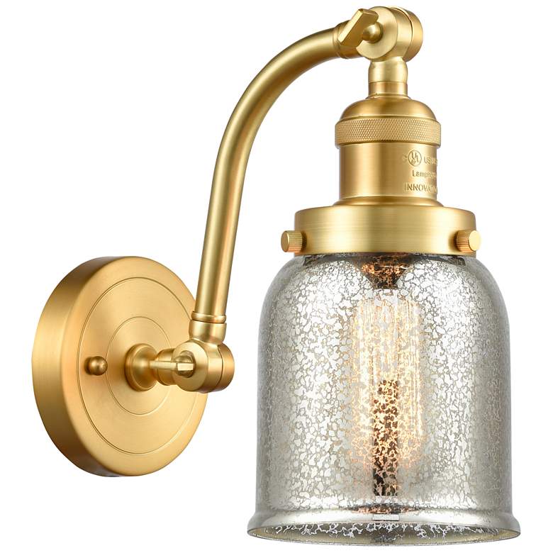 Image 1 Bell 5" Satin Gold Sconce w/ Silver Plated Mercury Shade