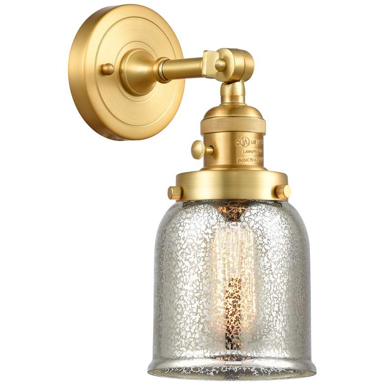 Image 1 Bell 5" Satin Gold Sconce w/ Silver Plated Mercury Shade
