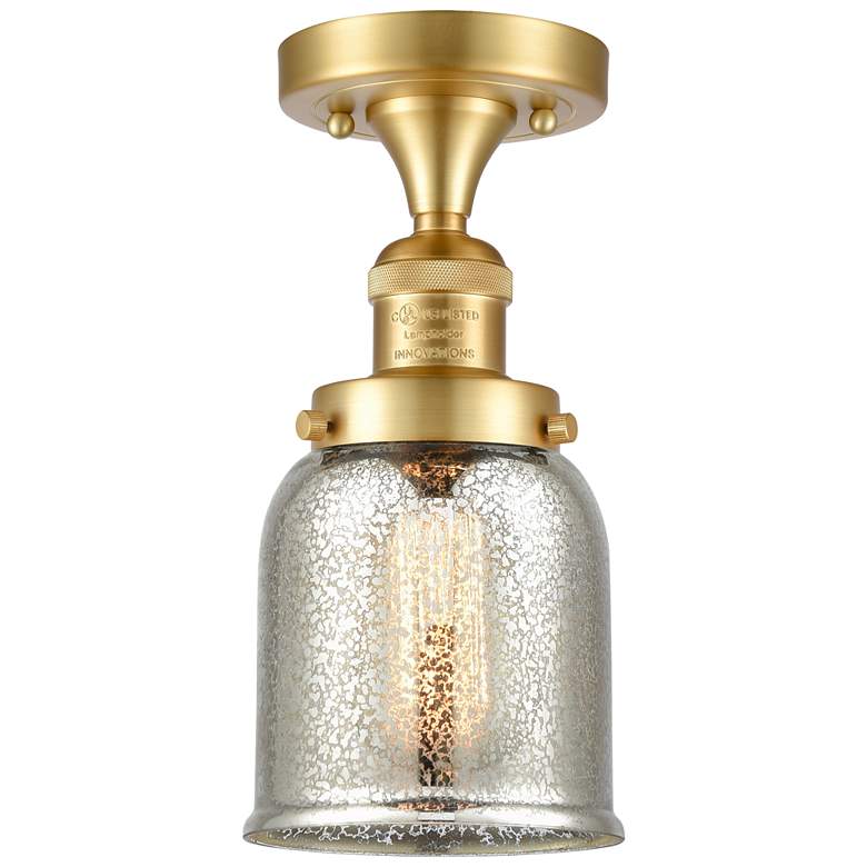 Image 1 Bell 5" Satin Gold Semi Flush Mount w/ Silver Plated Mercury Shade