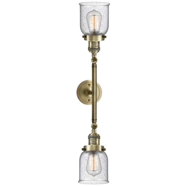 Image 1 Bell 5" Wide 2 Light Antique Brass Bath Vanity Light w/ Seedy Shade