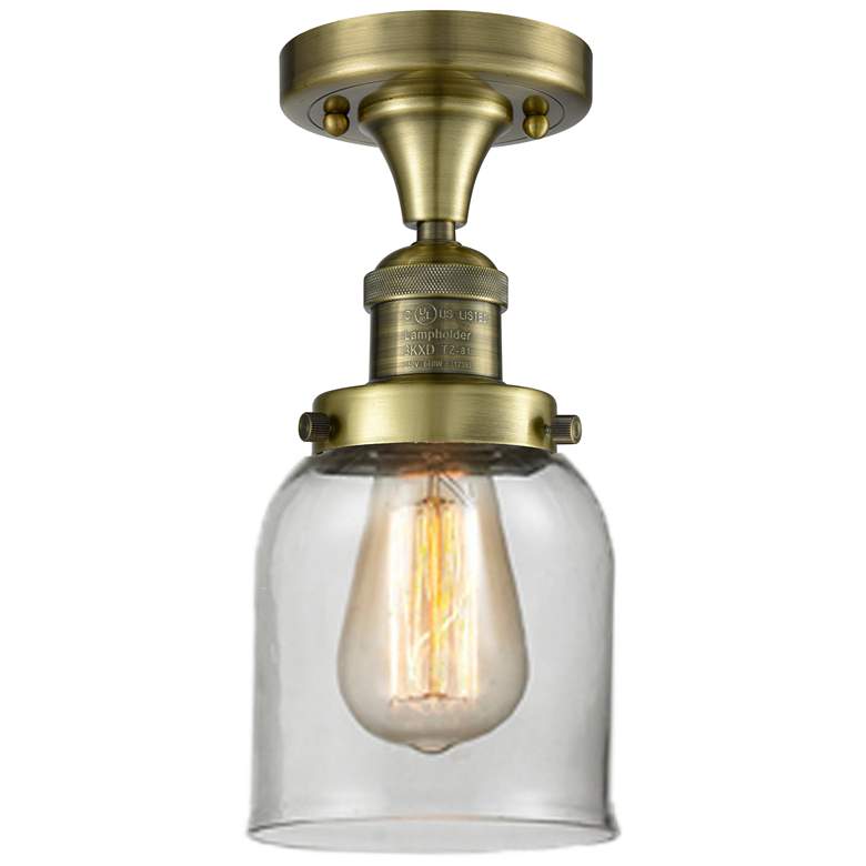 Image 1 Bell 5" Wide Antique Brass Semi Flush Mount w/ Clear Shade