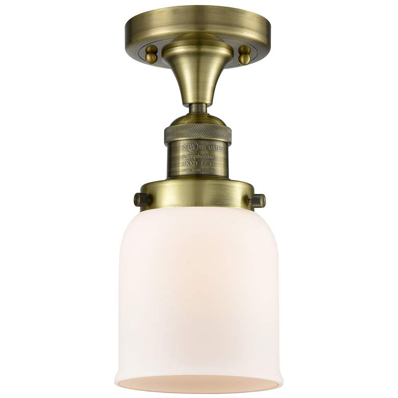 Image 1 Bell 5" Wide Antique Brass Semi Flush Mount w/ Matte White Shade