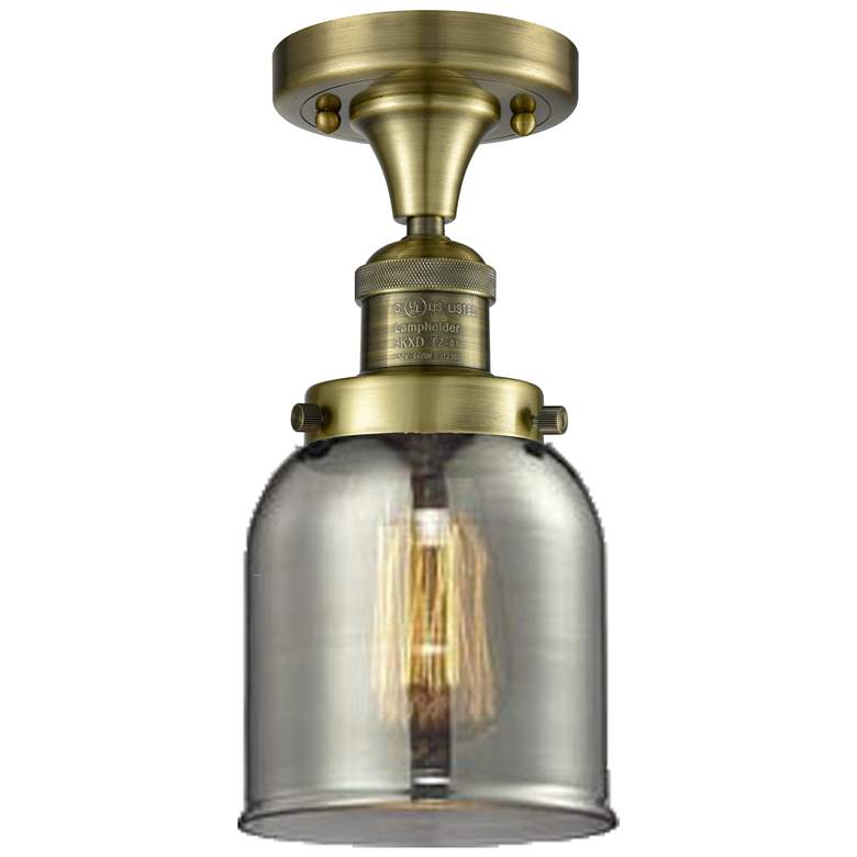 Image 1 Bell 5" Wide Antique Brass Semi Flush Mount w/ Plated Smoke Shade