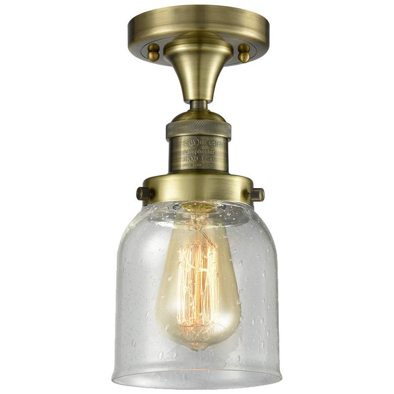 Image 1 Bell 5" Wide Antique Brass Semi Flush Mount w/ Seedy Shade