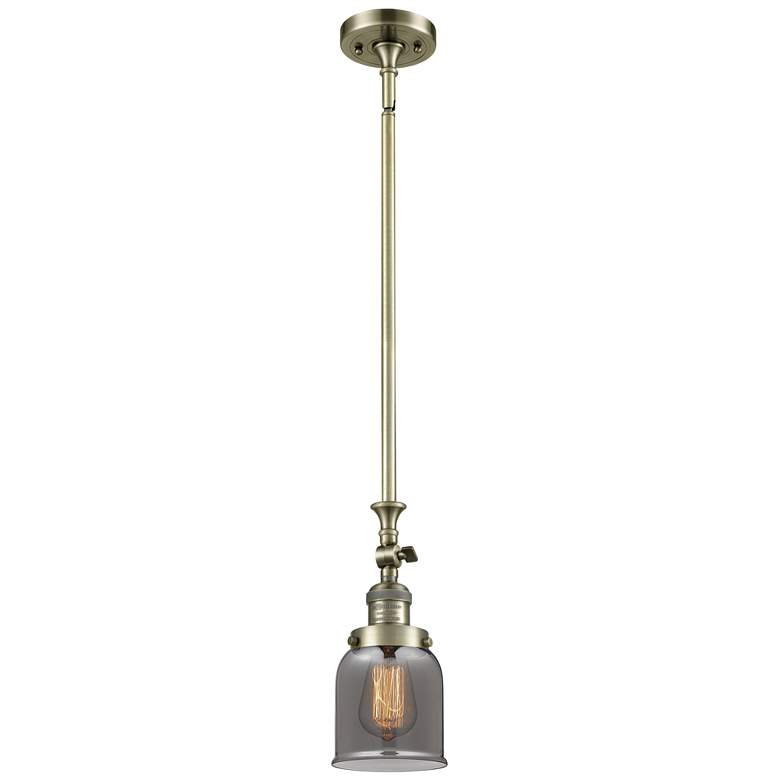 Image 1 Bell 5" Wide Antique Brass Stem Hung Mini Pendant w/ Plated Smoke Shad