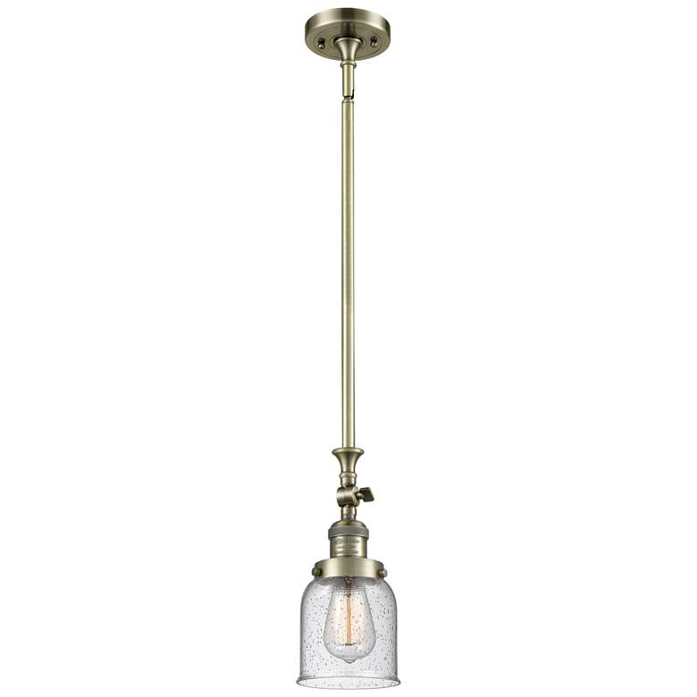 Image 1 Bell 5" Wide Antique Brass Stem Hung Tiltable Mini Pendant w/ Seedy Sh