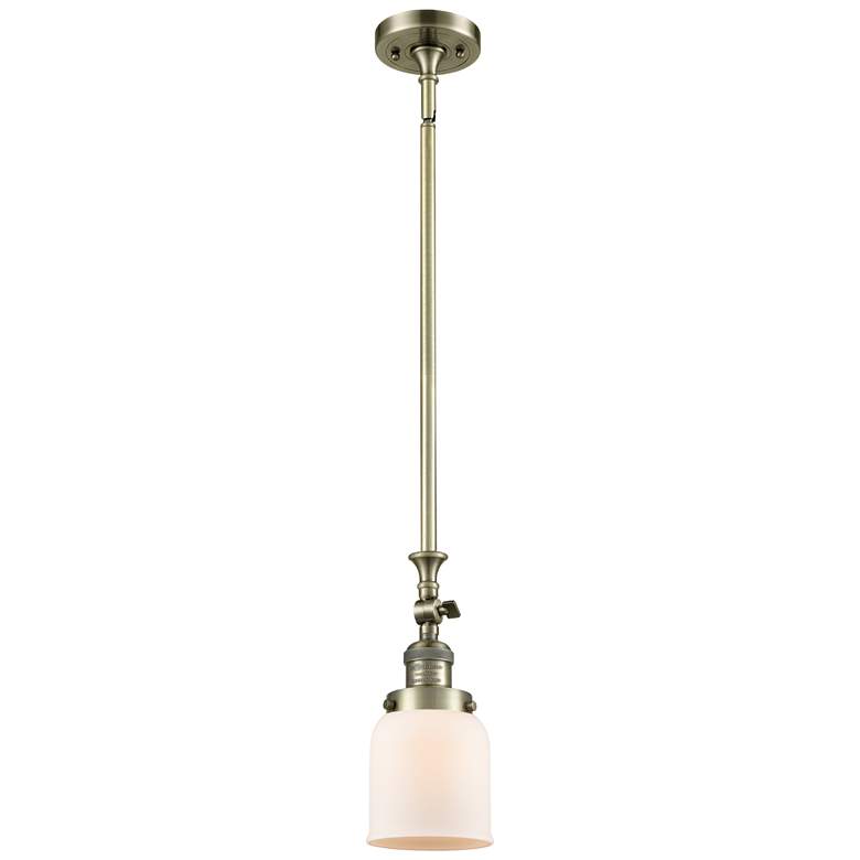 Image 1 Bell 5" Wide Antique Brass Stem Hung Tiltable Mini Pendant w/ White Sh