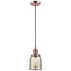 Bell 5" Wide Antique Copper and Mercury Glass Mini Pendant