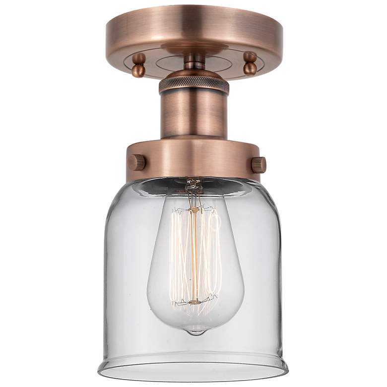 Image 1 Bell 5" Wide Antique Copper Semi.Flush Mount With Clear Glass Shade