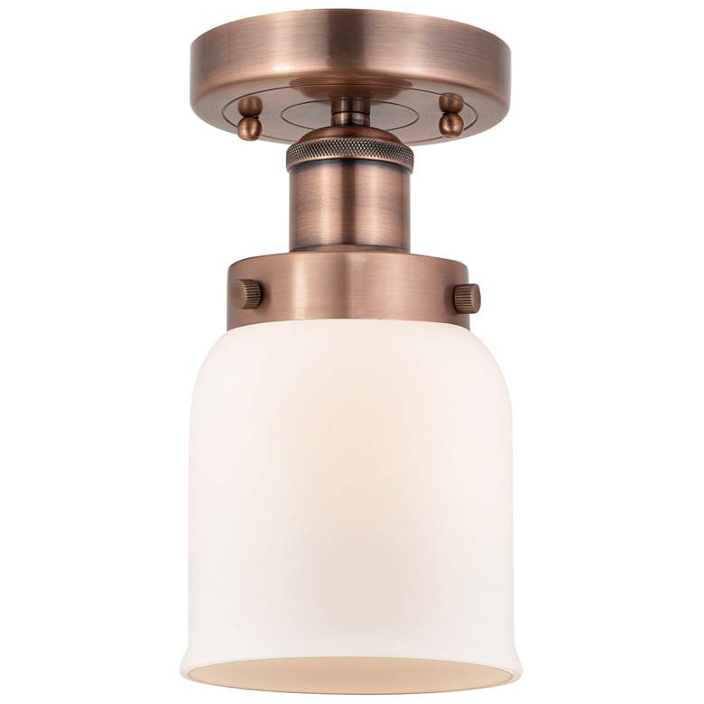 Image 1 Bell 5" Wide Antique Copper Semi.Flush Mount With Matte White Glass Sh
