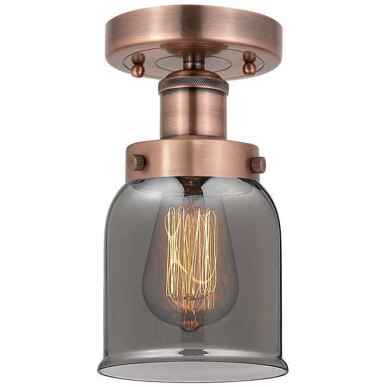 Image 1 Bell 5" Wide Antique Copper Semi.Flush Mount With Plated Smoke Glass S