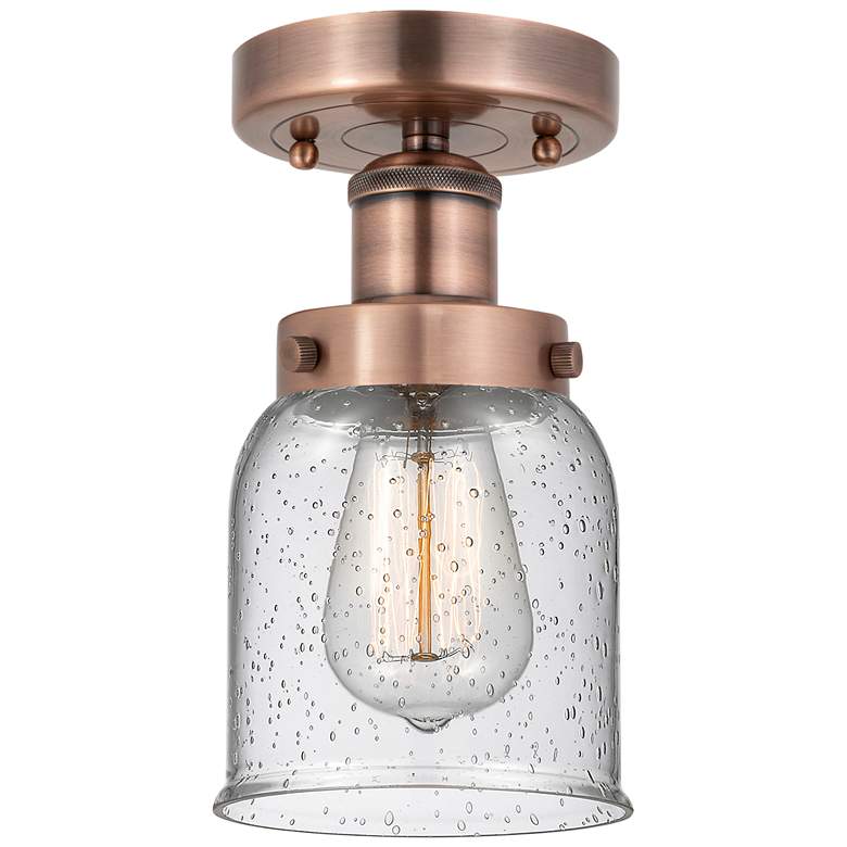Image 1 Bell 5" Wide Antique Copper Semi.Flush Mount With Seedy Glass Shade