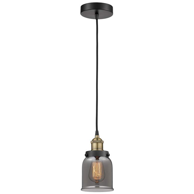 Image 1 Bell 5 inch Wide Black Brass Corded Mini Pendant w/ Plated Smoke Shade