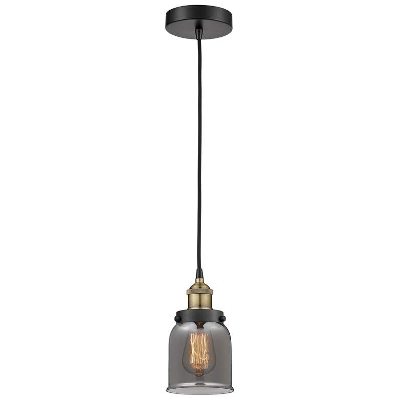 Image 1 Bell 5" Wide Black Brass Corded Mini Pendant w/ Plated Smoke Shade