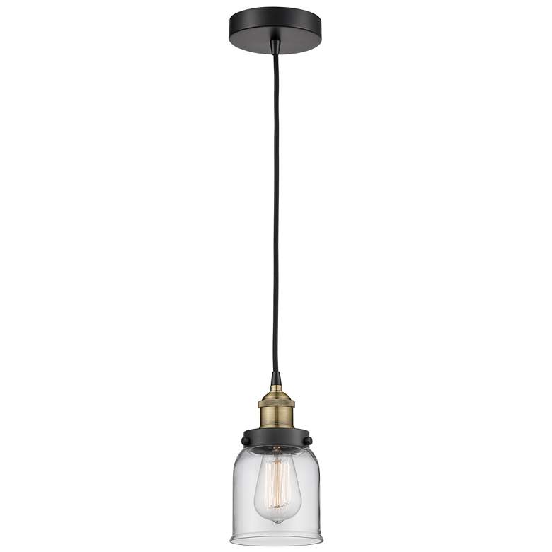Image 1 Bell 5 inch Wide Black Brass Corded Mini Pendant With Clear Shade