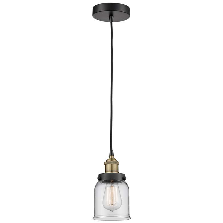 Image 1 Bell 5" Wide Black Brass Corded Mini Pendant With Clear Shade