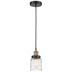 Bell 5&quot; Wide Black Brass Corded Mini Pendant With Deco Swirl Shade