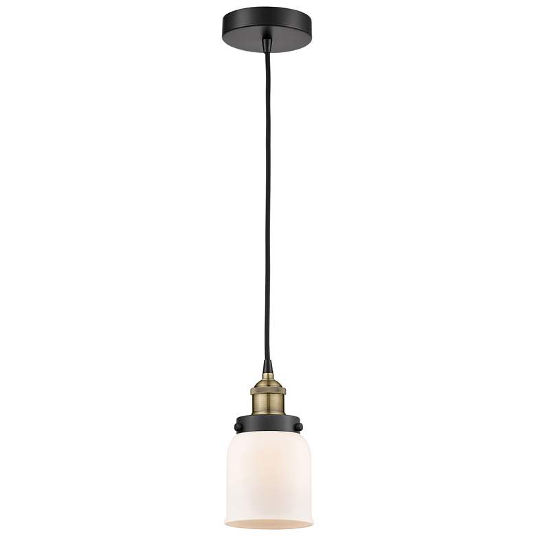 Image 1 Bell 5" Wide Black Brass Corded Mini Pendant With Matte White Shade