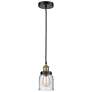Bell 5" Wide Black Brass Corded Mini Pendant With Seedy Shade