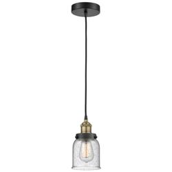 Bell 5&quot; Wide Black Brass Corded Mini Pendant With Seedy Shade